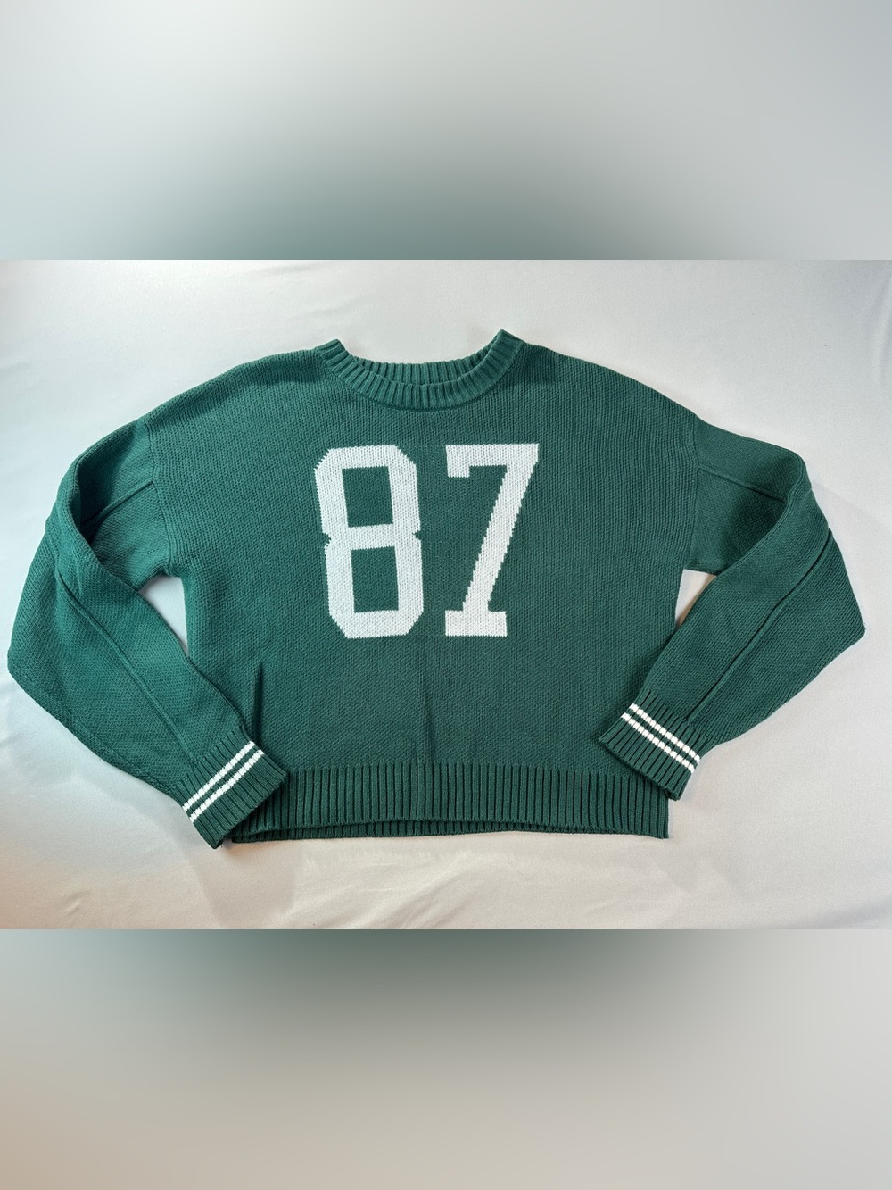 SO Green Crewneck Sweater with White '87' Graphic Medium Football